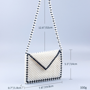 Borsa a Tracolla Intrecciata con Perline Classica Personalizzata in Bianco <span class=keywords><strong>e</strong></span> Nero |   Pochette Vintage Minimalista alla Moda - Product Image 2