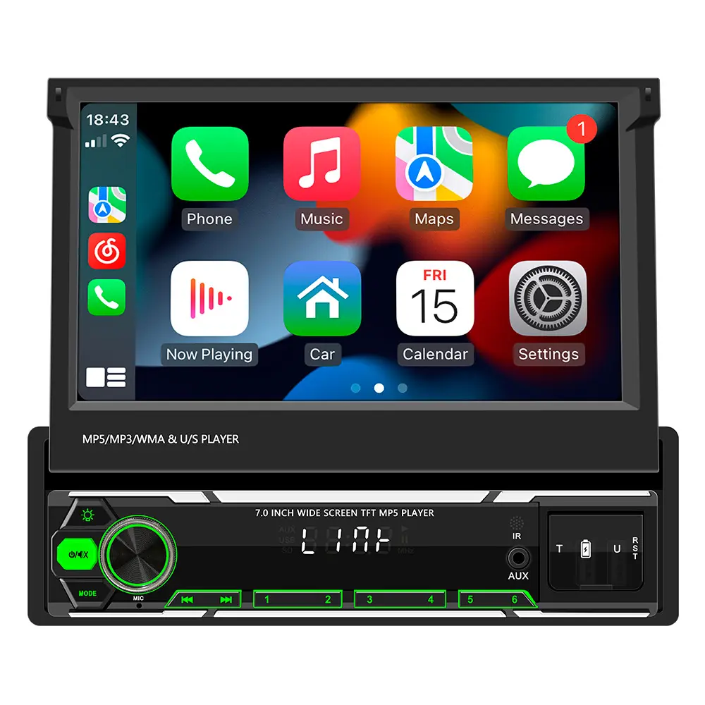 Autoradio universale 1din Android retrattile 7 ''Wireless Carplay Touch Screen BT USB FM Audio per auto lettore Mp5