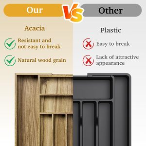 Organizador <span class=keywords><strong>de</strong></span> Cajones Expandible <span class=keywords><strong>de</strong></span> Madera <span class=keywords><strong>de</strong></span> Acacia Personalizado con Acabado Seguro para Alimentos, Ecológico para Almacenamiento en el Hogar, Oficina, Cocina y Baño - Product Image 2