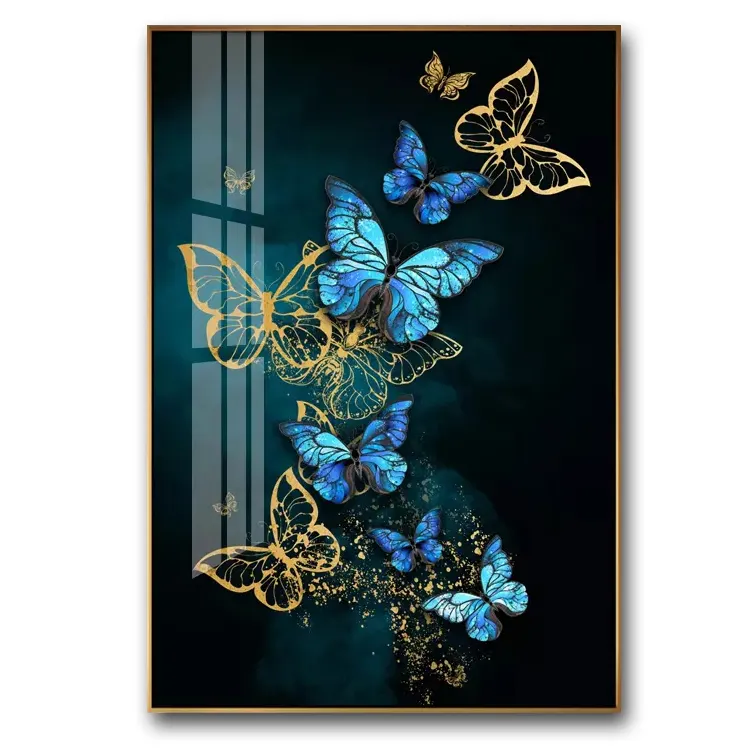 Pintura de porcelana de cristal HD para decoração de casa e hotel, borboleta abstrata moderna com estampas de animais decorativos para paredes