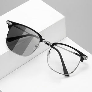 Gafas fotocromáticas para hombre y mujer, unisex, negro, ceja, oro, plata, metálico, medio marco transparente, lentille, photogrey, antireflejos - Product Image 3