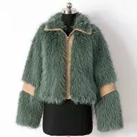 Soft Lapel Fox Fur Coat with Long Sleeves, Denim Patchwork
