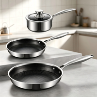 Ensemble de casseroles et poêles antiadhésives en acier inoxydable 304 triple couche, motif nid d'abeille gravé des deux côtés, pour cuisinière à induction et gaz