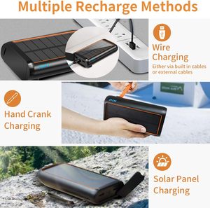 Nouvelle conception 2026 – Batterie solaire ABS 61200 mAh avec manivelle, charge rapide 15W, étanche IPX7, lampe de poche SOS et radio d'urgence - Product Image 6
