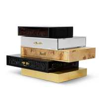 Tables de Chevet de Luxe Surréales Multi-Finitions avec Placages et Poignées en Laiton Plaqué Or pour Hôtels – Vente Directe Usine