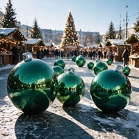 Ornement de Noël gonflable personnalisé en PVC imprimé UV, grand ballon brillant pour fête de Noël, commercial, installation facile, électrique