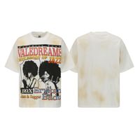 Kaos T-shirt Kasual Longgar Serbaguna Berbahan Katun Murni dengan Pola Kartun Gaya Hip-hop Baru dari Amerika yang Berpengaruh di Dunia