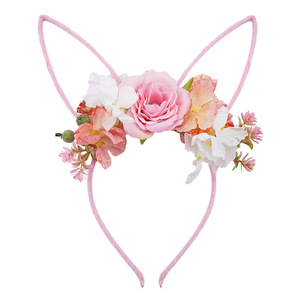 Serre-tête floral pour enfants avec oreilles de lapin, joli cerceau à fleurs artificielles pour fête, festival, accessoires pour cheveux d'enfants - Product Image 5