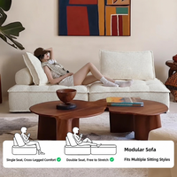 Canapé modulaire en tissu éponge en forme de L, 3 places, écologique, rembourré, couleur crème, lavable, en forme de bloc de tofu, pour petit salon