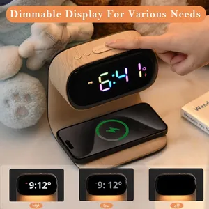 USB Bảng Bàn LED Đồng Hồ Kỹ Thuật Số Nhiệt Kế Cảm Biến Nhiệt Độ Lịch Ánh Sáng Đèn Đồng Hồ Báo Thức Với 15W Điện Thoại Không Dây Sạc - Product Image 4