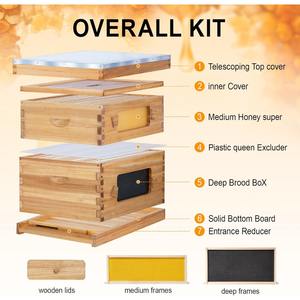 Nouveau kit de démarrage <span class=keywords><strong>pour</strong></span> ruche à 8 cadres Pomelo, revêtement en cire d'abeille, en <span class=keywords><strong>sapin</strong></span> de Chine, type Langstroth, équipement apicole, fenêtres, élevage animal - Product Image 2