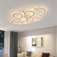 Ventilateur de plafond LED circulaire à 6 anneaux en fer, 110W, variateur d'intensité + télécommande 2.4G, 110V, montage en surface, CRI 90 élevé pour salon et chambre à coucher