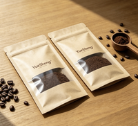 Sachets plats à trois soudures avec fenêtre, en papier kraft biodégradable PLA, refermables, compostables, de qualité alimentaire, personnalisables, pour café, vente en gros OEM