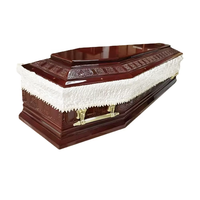 Ataúd Europeo de Madera Maciza de Alta Calidad con Tallado Intrincado e Interior de Terciopelo, Ataúd Funerario de Lujo - Personalizable