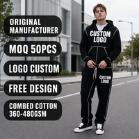 Ensemble de survêtement streetwear pour homme, coupe ample et oversize, en molleton de coton 450 GSM, avec coutures contrastantes noir et blanc, fermeture éclair et bord côtelé
