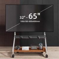 Chariot rotatif réglable en acier inoxydable pour téléviseur au sol Support pour téléviseur à DEL avec prise de courant et panneau perforé