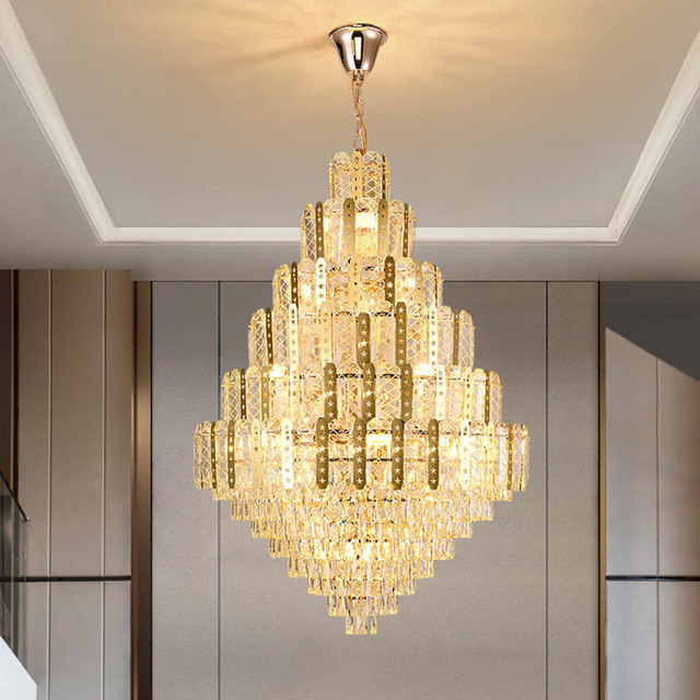 BGST Modern Home Decoration Led K9 Crystal Pendant Light Fixture Golden Chandelier Lamp for Living Room Dining Room