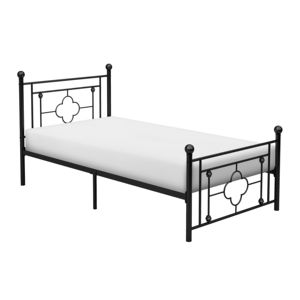 Lit à plateforme double d'aspect traditionnel moderne DB lit mezzanine portable simple/double/queen size finition noire cadre en métal embouts de boule - Product Image 2