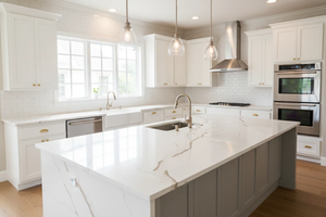 FREE SAMPLE 100% VIETNAM Quartz Calacatta Thunder Big Slab-Modern Kitchen Hotel & Table Top Countertop with 3D Model Design - Product Image 4