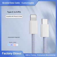 Kabel USB C ke 8 Pin Nylon Braided 20W PD Pengisian Cepat Kabel Data untuk iPhone 8 X 11 12 13 14 Pro Max iPad 1M 1.5M 2M OEM ODM