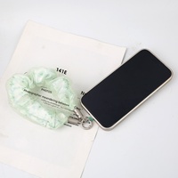 Porte-clés en polyester fait main de style coréen, en maille florale, type scrunchie, avec attache pour cheveux en dentelle pour femme, breloque de sac et cordon de suspension