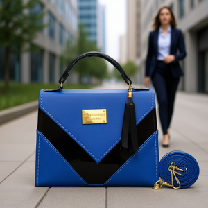 Bolso Bandolera Azul Rey para Mujer, Diseño Geométrico con Borlas, Estilo Ejecutivo, Marca Fana Preciosa Mariola - Product Image 2