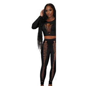 Leggings en tricot de couleur pure plissés extensibles <span class=keywords><strong>pour</strong></span> les femmes Sexy côté creux ouvert grandes hanches <span class=keywords><strong>pour</strong></span> les leggings - Product Image 5