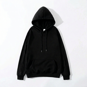 Sudadera con Capucha Negra para Hombre, Otoño, 360 Gramos, 100% Algodón, Corte Regular, Ecológica, con Impresión y Descarga Personalizadas - Product Image 1