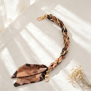 Elegant Twisted Silk Scarf Keyring Bamboo <b>Leaf</b> Pattern Key Chain Handbag Decoration Key Holder for Purse - Product Image 2