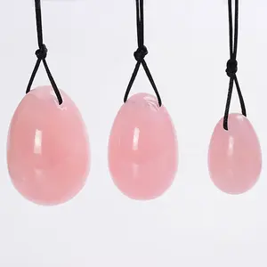 Piedra Natural perforada Yoni huevo Jade huevo cuarzo rosa mujeres cuerpo masaje músculo entrenamiento Kegel ejercitador apretar Yoni huevo