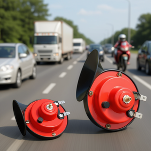 Klaxon d'air étanche et puissant pour moto, voiture, camion, 12V, haut-parleur en plastique rouge avec alerte sonore à décibels élevés - Product Image 2