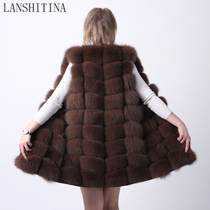 Chaqueta larga de piel de zorro gris para mujer, chaleco de piel de zorro Real, precio al por mayor - Product Image 5