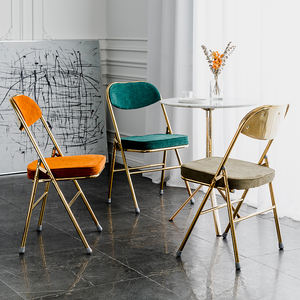 كرسي طعام معدني محمول مع قماش مخملي قابل للطي للفنادق والأثاث التجاري - Product Image 5