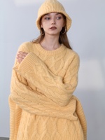 Pull en cachemire pur à 100 %, style vintage, tricot torsadé long, pour femme, coupe oversize, col rond, épais, chaud, doux et ample pour l'hiver