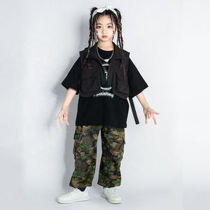 Vêtements Hip Hop pour enfants <span class=keywords><strong>Gilet</strong></span> Cargo noir Top Camo Pantalon Cargo décontracté pour filles garçon Costumes de danse Jazz Vêtements de rue pour adolescents - Product Image 6