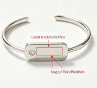 Bracelet ouvert en forme de C en acier inoxydable 316L, minimaliste, serti de zircon cubique, bracelet gravé avec logo personnalisé