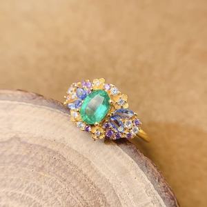 Modelos de anillo de piedras preciosas de diseño personalizado chapado en oro de 18K <span class=keywords><strong>Esmeralda</strong></span> natural de Plata de Ley 925 a buen <span class=keywords><strong>precio</strong></span> para mujer - Product Image 3
