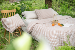 Taie d'oreiller en coton tissé à carreaux gingham marron, prélavée, 100 % coton, pour hôtel et maison, prix de gros - Product Image 2