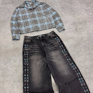 Vintage Baggy Y2k goffrato personalizzato di design privato Denim a gamba dritta tasca laterale personalizzato produttore di <span class=keywords><strong>Jeans</strong></span> per lavaggio acido - Product Image 3