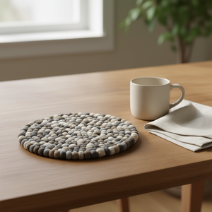 Posavasos Redondo en Tonos Naturales de 22cm con Diseño de Bola de Fieltro para Mesa - Product Image 3