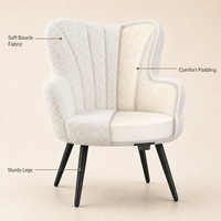 Fauteuil de salle à manger moderne Yaheetech en tissu bouclé avec dossier haut, couleur ivoire, mobilier pour la maison