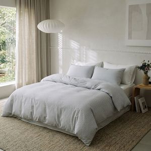 Housse de <span class=keywords><strong>couette</strong></span> 100% coton lavé, ensemble de literie rayé minimaliste pour lit simple, queen ou king size, textile de maison, 200TC, couvre-lit INS - Product Image 1