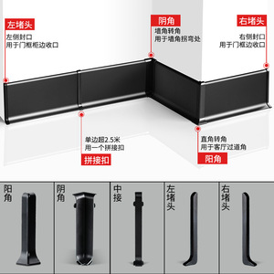 Plinthe murale ultra-étroite en alliage d'aluminium de 4/6/8 cm, à clipser, en acier inoxydable noir, avec accent mural métallique arrondi - Product Image 1