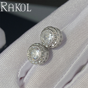 RAKOL ZPE610, superventas, personalizado, circón redondo, marca de moda, pendientes de tuerca para mujer, accesorios - Product Image 5