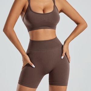 Nuevo conjunto deportivo transfronterizo: sujetador deportivo sin costuras con efecto <span class=keywords><strong>push</strong></span>-<span class=keywords><strong>up</strong></span>, pantalones de yoga de <span class=keywords><strong>cintura</strong></span> <span class=keywords><strong>alta</strong></span> con efecto levanta glúteos, ropa para correr y fitness. - Product Image 1