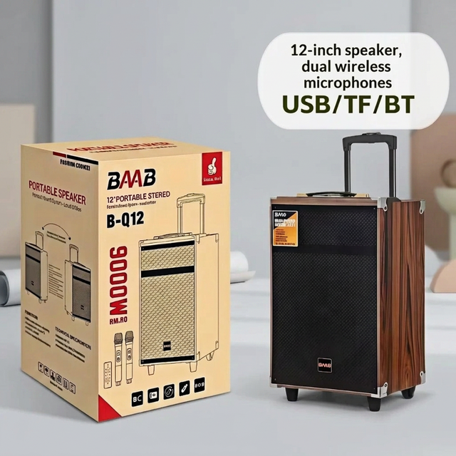 B-Q12 Telescoping for 5.0 Speaker Wooden 12-Inch Woofer 40W Wireless Microphone Portable Karaoke Sound System Square