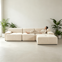 Canapé modulable convertible en L à trois places, sectionnel compressé, avec chaise longue, rembourrage en mousse HR, revêtement en tissu velours côtelé, pour appartement et hôtel