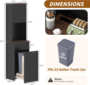 Mobiletto Estraibile per Pattumiera con Presa di Corrente, Contenitore per Rifiuti in Legno Alto 180 cm per Cucina e Lavanderia con Vano Portaoggetti - Product Image 2