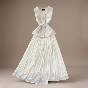 Vestido Elegante Francés Vintage Casual Tejido Liso con Lentejuelas Plisado con Botones y Cuello Halter Transpirable Antiarrugas Ajustado de Corte Alto en A - Product Image 3