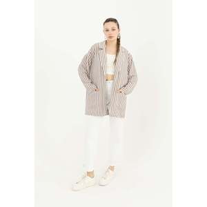 Puane Women's Striped <b>Linen</b> Jacket for Summer Evenings, Lightweight Casual Outerwear, Brown - 10433CKT - Product Image 3